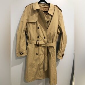 Vtg Double Breasted Tan Trench Coat Removable Wool Liner size 44 Long